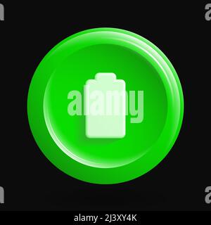 Battery Charging Icon. Green 3D App Button. Vector illustration Stock Vector