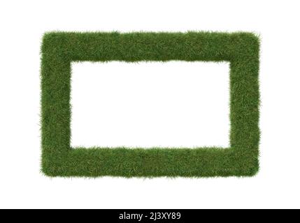 Rectangle shape frame made of grass, isolated on white. 3D image Stock Photo