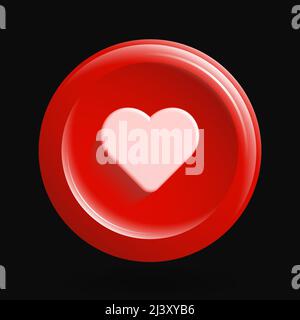 Isolated Like Icon. Red 3D Heart Button in Round Shape. Vector illustration Stock Vector