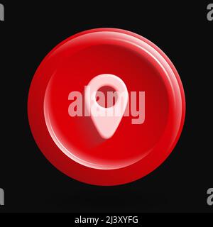 Geolocation 3D Icon. Red Round App Logo. Vector illustration Stock Vector