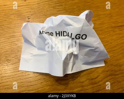 French Presidential elections 2022: Crumpled Ballot of Anne Hidalgo wiped out candidate, France Stock Photo