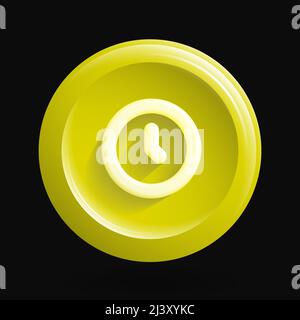 Yellow Clock Icon. Isolated 3D Round App Button. Vector illustration Stock Vector