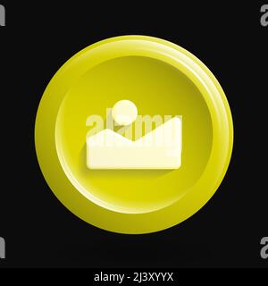 3D Gallery Icon. Yellow Isolated App Button. Vector illustration Stock Vector