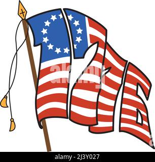 American flag with original 13 stars in the shape of the number 1976, the year of USA independence. Stock Vector