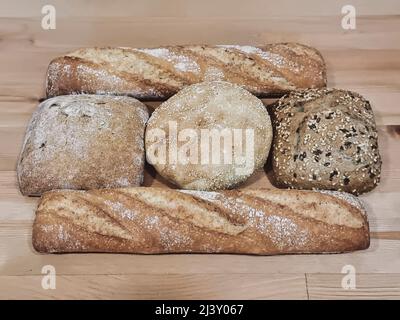 Various types of healthy and tasty breads Stock Photo