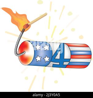 Fourth of July fire cracker being lit by a flaming match. Stock Vector