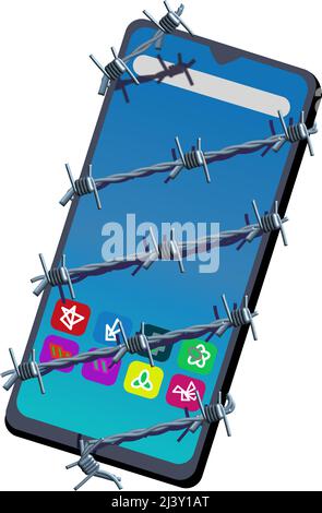 cell phone bound in barbed wire Stock Vector