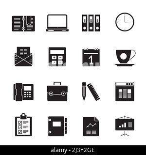 Silhouette Business and Office icons - vector icon set Stock Vector