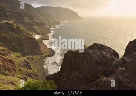 Rugged volcanic coastline, southern slopes of Anaga Mountains in the northeast of Tenerife Canary Islands Spain.