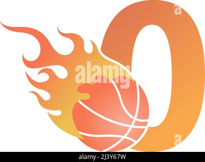 Number zero with basketball ball on fire illustration vector Stock Vector