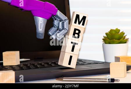 MBTI acronym, inscription on wooden dices. Types of personalities concept Stock Photo