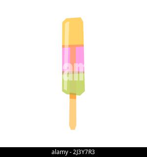 Colorful popsicle, low poly vector on isolated background. Tropical fruit ice cream Illustration made in overprinting technique. Stock Vector