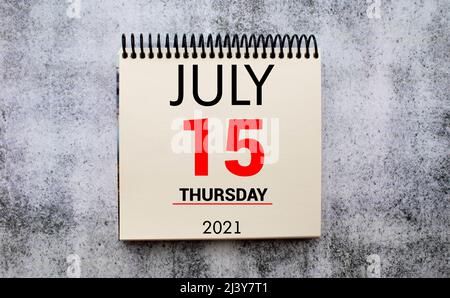 15th of July on the wooden calendar blocks on white background Stock Photo