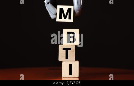 MBTI acronym, inscription on wooden dices. Types of personalities concept Stock Photo