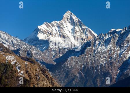 mount Nanda Devi, one of the best mounts in Indian Himalaya, seen from Joshimath Auli,  Uttarakhand, India Stock Photo