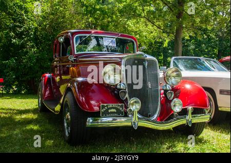 Grand Ledge, MI - July 8, 2017: Beautiful Candy Apply Red 1934 Ford Coupe Stock Photo