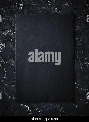 Blank black slate plate. Top view. Stock Photo