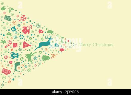 Happy New Year Greeting Card 2020, Christmas icon set, vector illustration Stock Vector