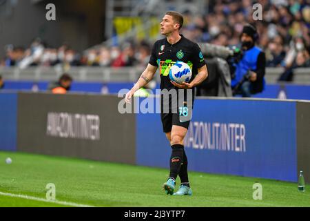 Milano, Italy. 09th, April 2022.Robin Gosens (18) of Inter seen in the Serie A match between Inter and Hellas Verona at Giuseppe Meazza in Milano. (Photo credit: Gonzales Photo - Tommaso Fimiano). Stock Photo