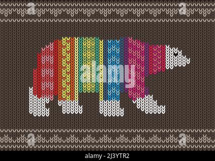 Polar bear wearing sweater on the knitting pattern, Happy new year, vector illustration Stock Vector