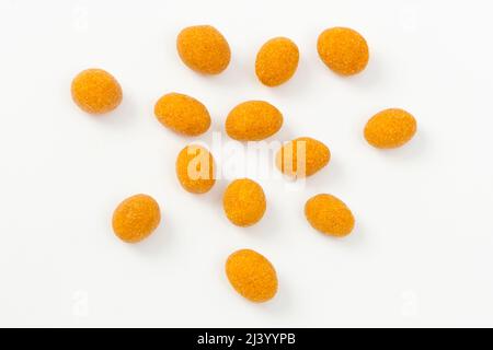 Peanut with Sea Salt and Crispy Refined Chili Coating.Snacks Isolated on a White Background Stock Photo