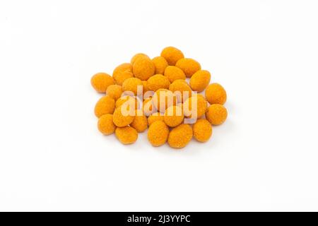 Fried Crispy Chilli Peanuts with Sea Salt and Pepper Isolated on a White Background Stock Photo