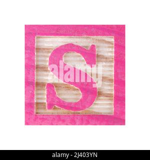 Letter S childs wood block on white with clipping path Stock Photo