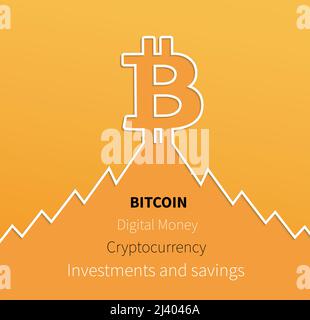 Bitcoin symbol with a graph on top of a mountain vector Stock Vector
