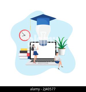 Flat design concept of online education, training and courses, learning, video tutorials. Vector illustration for website banner, marketing material, Stock Vector