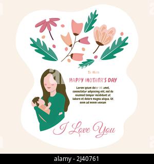 Happy Mother's Day Baby Flower Floral Gift Card Stock Vector