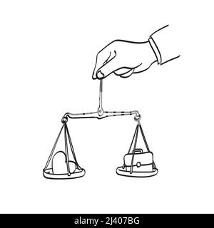 line art work life balance in businessman hand illustration vector hand drawn isolated on white background Stock Vector