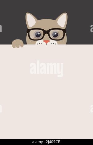 British shorthair cat wear a glasses like a teacher, fashion portrait of cat Stock Vector