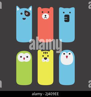 Animal face label icon design set Stock Vector