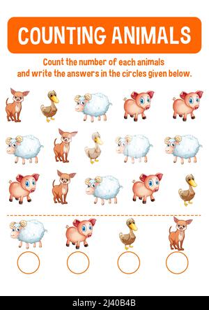 Worksheet design for counting animals illustration Stock Vector Image ...