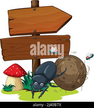 Sign board with beetle on white background illustration Stock Vector