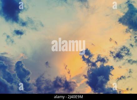 dramatic sunset stormy cloudy sky, background Stock Photo