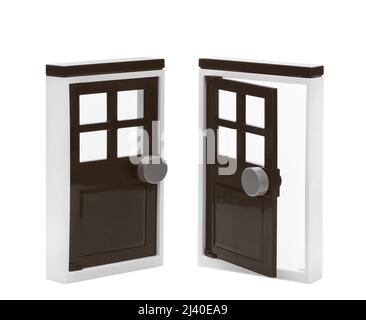 2021: Lego constructor house elements on white Stock Photo