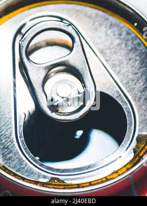 opened tinned sparkling beverage, closeup Stock Photo