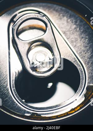 opened tinned sparkling beverage, closeup Stock Photo