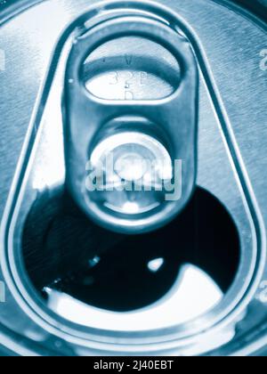 opened tinned sparkling beverage, closeup Stock Photo