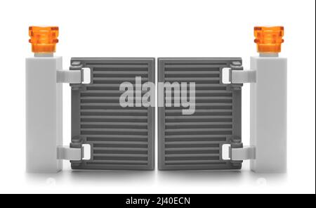 2021: Lego constructor house elements on white Stock Photo