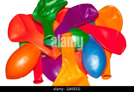 not inflated colorful balloons on white Stock Photo