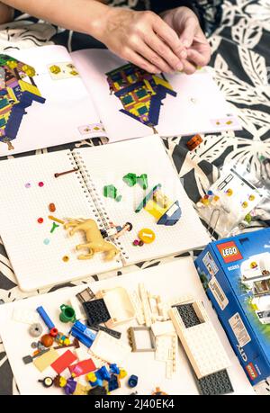 2021: Lego constructor Friends serie at installation process Stock Photo