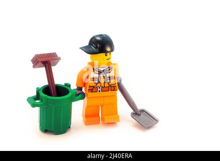2021: Lego constructor, street janitor Stock Photo