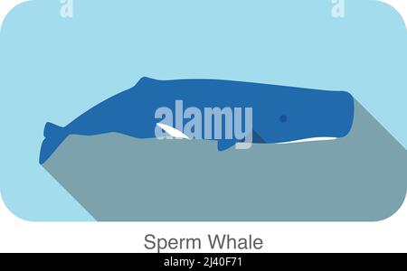 Sperm whale swimming in the sea flat icon design, vector illustration Stock Vector
