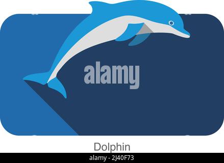 Dolphin jumping outside the sea flat icon design, vector illustration Stock Vector
