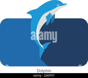 Dolphin jumping outside the sea flat icon design, vector illustration Stock Vector