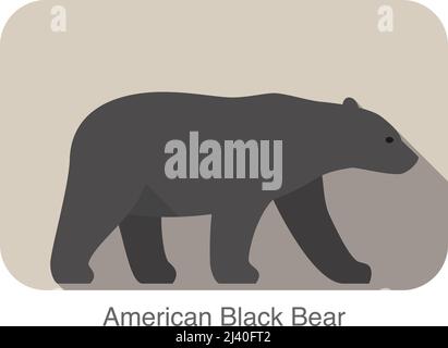 American black bear walking side flat 3D icon design, vector illustration Stock Vector