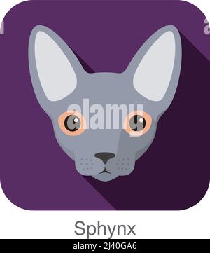 Sphynx, Cat breed face cartoon flat icon design Stock Vector