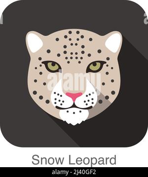 Snow leopard, Cat breed face cartoon flat icon design Stock Vector